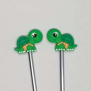 dark green turtle stitch stoppers for knitting needles