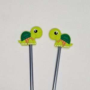lime green turtle stitch stoppers for knitting needles