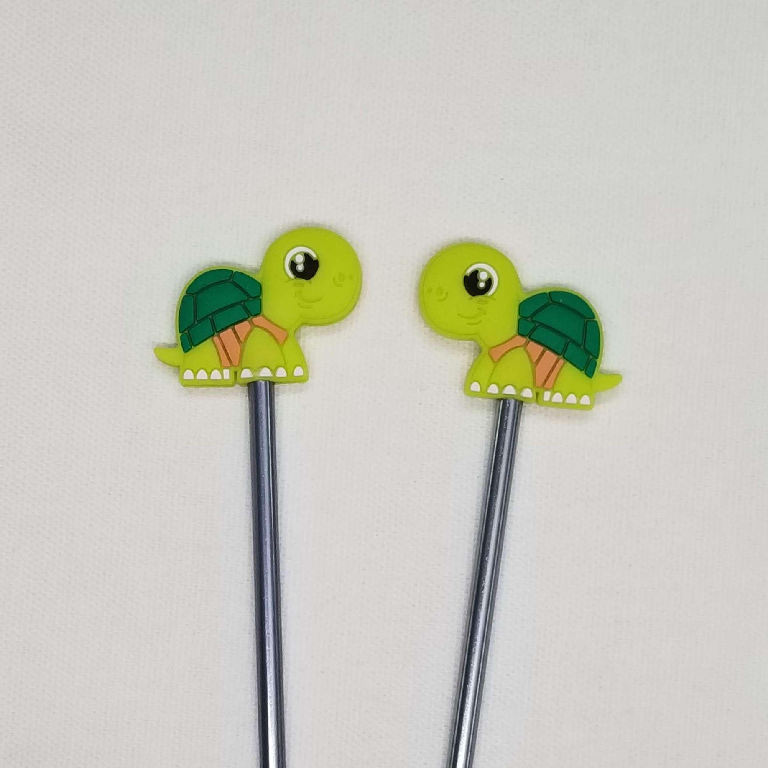 lime green turtle stitch stoppers for knitting needles