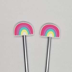 pink rainbow stitch stoppers for knitting needles