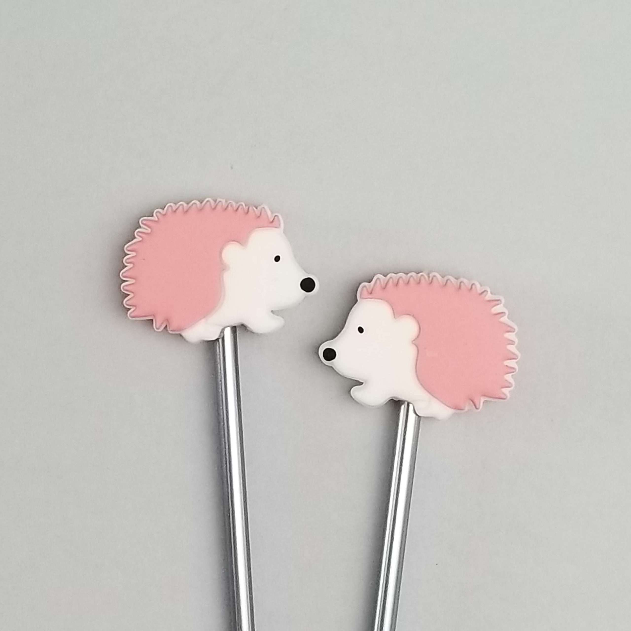 pink hedgehog point protectors for knitting needles