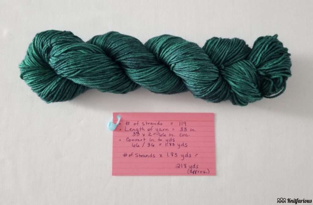 after you measure your length of yarn and calculate yarn yardage, write down your results on an index card and clip it to the yarn