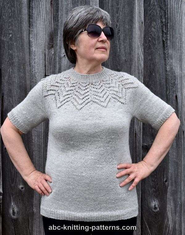 sweater yoke and lace stitch pattern using right and left leaning decreases
