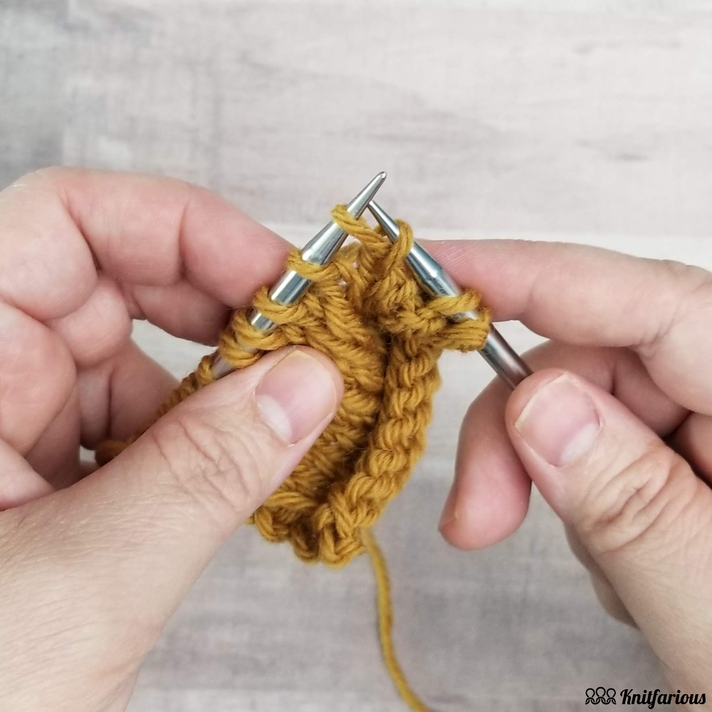 to make a right lifted increase (RLI) in your knitting, first pick up the front loop of the stitch below