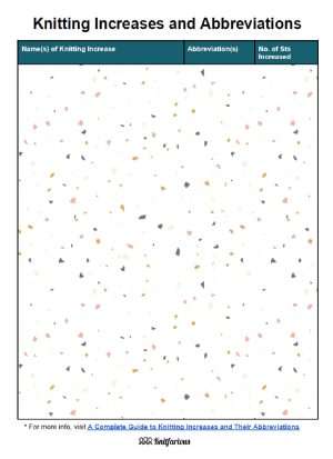 Knitting Increases and Abbreviations Chart